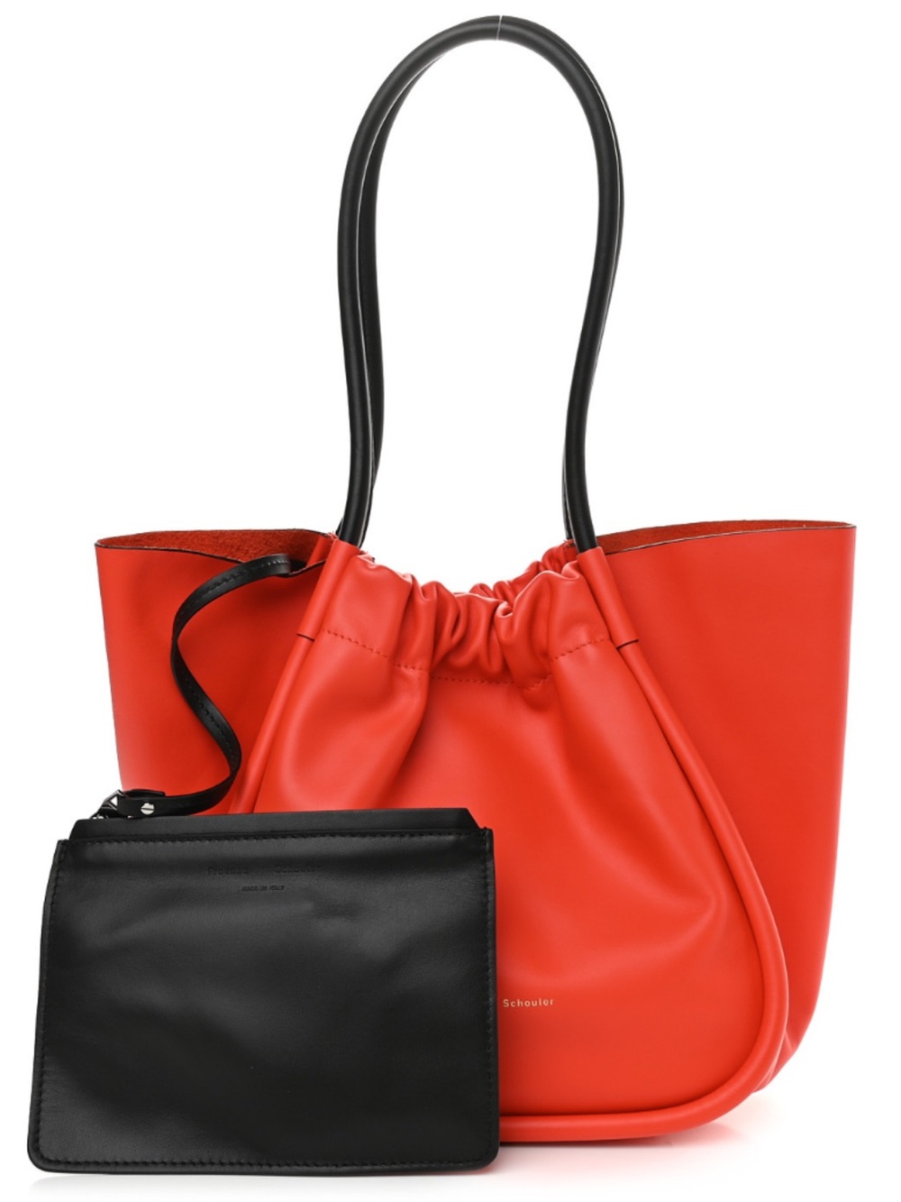 Proenza Schouler Orange Tote Calfskin Bag Snap Closure with Black Wrist Pouch - Picture 2 of 14